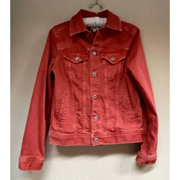 AG Adriano Goldschmied Womens Small Classic Denim MYA Jacket Orange Pockets - Picture 1 of 9